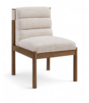 Meridian Furniture Eloura Art Deco Upholstered Dining Chair Woven Linen Blend Hardwood Frame Refined Style Beige 88059 88059Beige-C