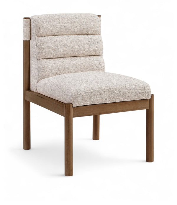 Meridian Furniture Eloura Art Deco Upholstered Dining Chair Woven Linen Blend Hardwood Frame Refined Style Beige 88059 88059Beige-C