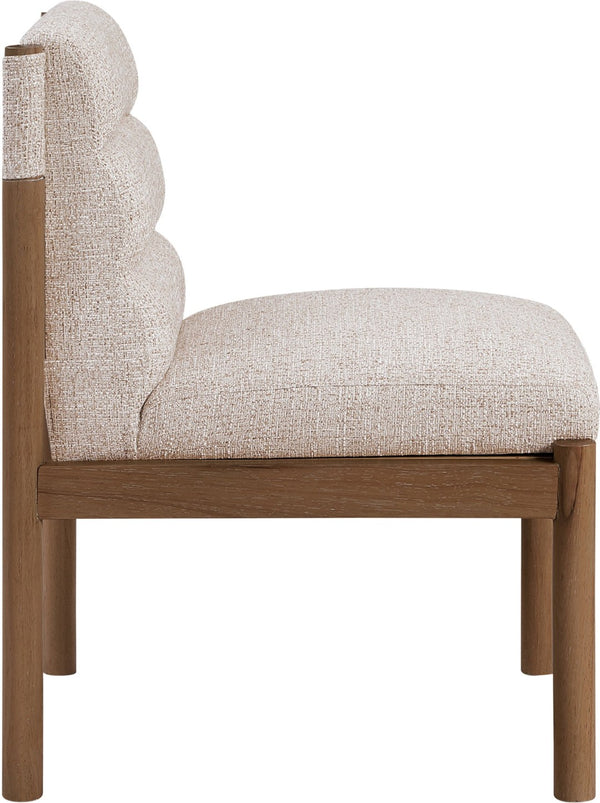 Meridian Furniture Eloura Art Deco Upholstered Dining Chair Woven Linen Blend Hardwood Frame Refined Style Beige 88059 88059Beige-C