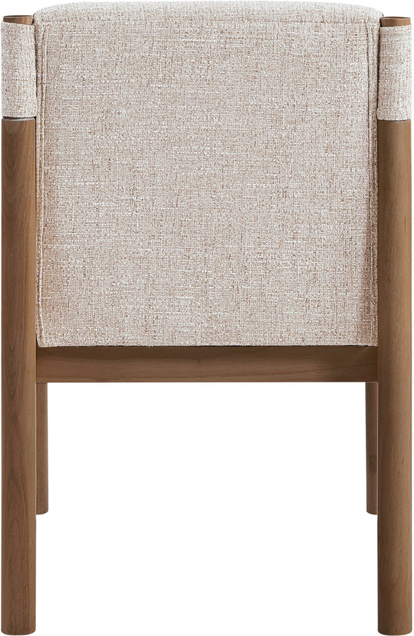 Meridian Furniture Eloura Art Deco Upholstered Dining Chair Woven Linen Blend Hardwood Frame Refined Style Beige 88059 88059Beige-C
