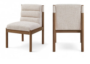 Meridian Furniture Eloura Art Deco Upholstered Dining Chair Woven Linen Blend Hardwood Frame Refined Style Beige 88059 88059Beige-C