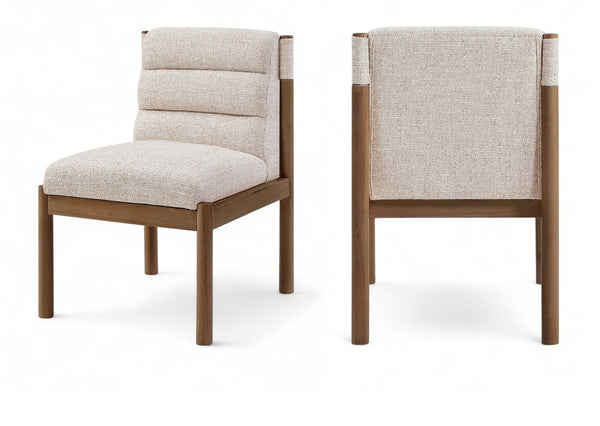 Meridian Furniture Eloura Art Deco Upholstered Dining Chair Woven Linen Blend Hardwood Frame Refined Style Beige 88059 88059Beige-C