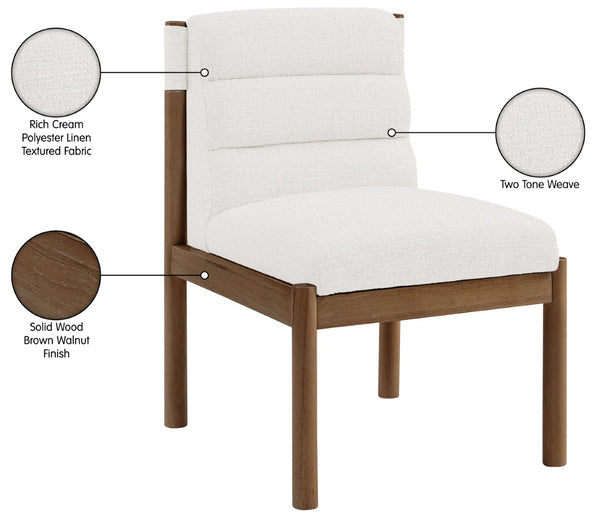 Meridian Furniture Eloura Art Deco Upholstered Dining Chair Woven Linen Blend Hardwood Frame Refined Style Cream 88059 88059Cream-C