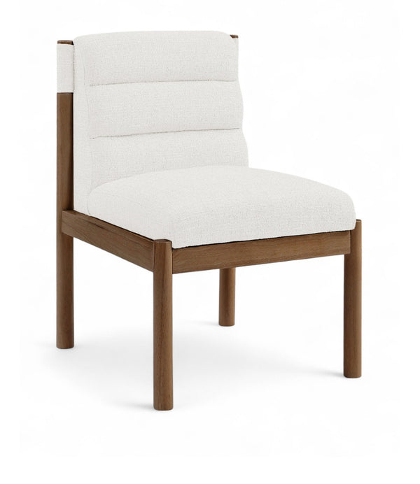 Meridian Furniture Eloura Art Deco Upholstered Dining Chair Woven Linen Blend Hardwood Frame Refined Style Cream 88059 88059Cream-C