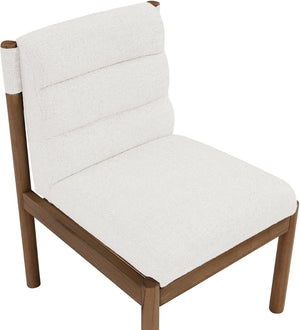 Meridian Furniture Eloura Art Deco Upholstered Dining Chair Woven Linen Blend Hardwood Frame Refined Style Cream 88059 88059Cream-C