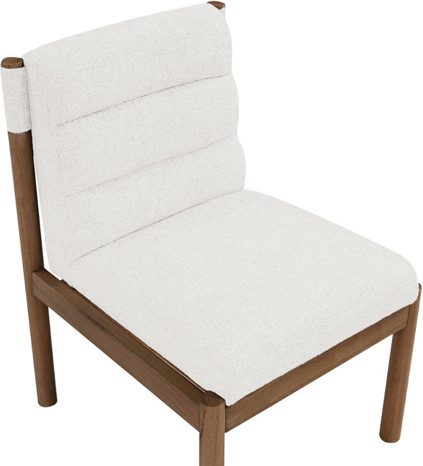 Meridian Furniture Eloura Art Deco Upholstered Dining Chair Woven Linen Blend Hardwood Frame Refined Style Cream 88059 88059Cream-C