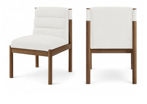 Meridian Furniture Eloura Art Deco Upholstered Dining Chair Woven Linen Blend Hardwood Frame Refined Style Cream 88059 88059Cream-C