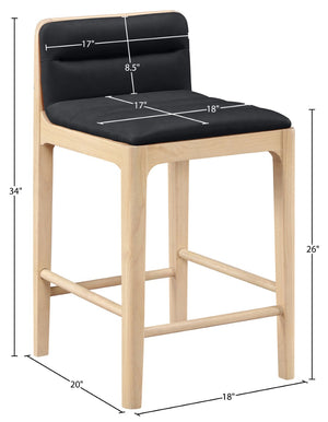 Meridian Furniture Ellis Vegan Leather and Cane Back Counter Stool with Walnut Frame for Kitchen Islands Black Style A 88060Black-C
