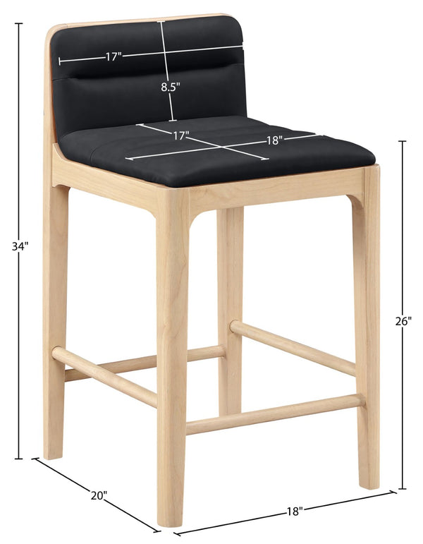 Meridian Furniture Ellis Vegan Leather and Cane Back Counter Stool with Walnut Frame for Kitchen Islands Black Style A 88060Black-C