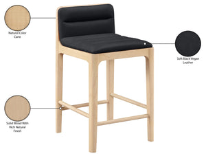 Meridian Furniture Ellis Vegan Leather and Cane Back Counter Stool with Walnut Frame for Kitchen Islands Black Style A 88060Black-C