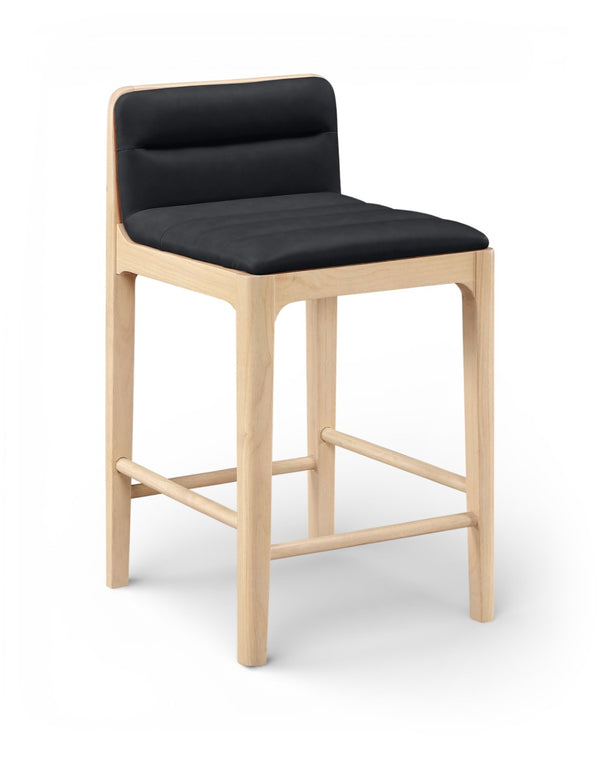 Meridian Furniture Ellis Vegan Leather and Cane Back Counter Stool with Walnut Frame for Kitchen Islands Black Style A 88060Black-C