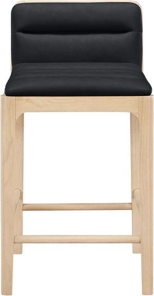 Meridian Furniture Ellis Vegan Leather and Cane Back Counter Stool with Walnut Frame for Kitchen Islands Black Style A 88060Black-C