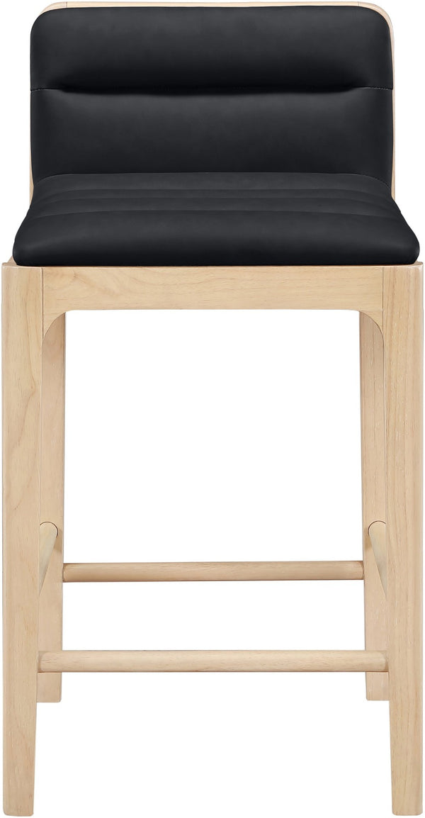Meridian Furniture Ellis Vegan Leather and Cane Back Counter Stool with Walnut Frame for Kitchen Islands Black Style A 88060Black-C