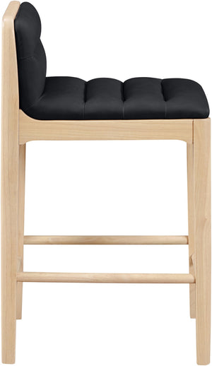 Meridian Furniture Ellis Vegan Leather and Cane Back Counter Stool with Walnut Frame for Kitchen Islands Black Style A 88060Black-C