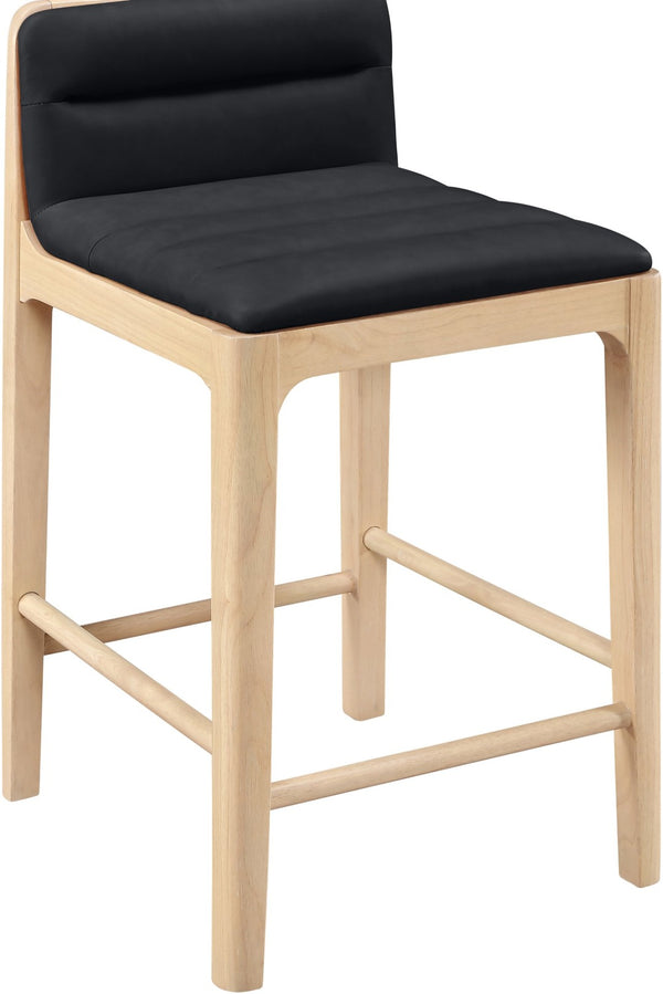 Meridian Furniture Ellis Vegan Leather and Cane Back Counter Stool with Walnut Frame for Kitchen Islands Black Style A 88060Black-C
