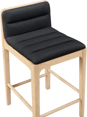 Meridian Furniture Ellis Vegan Leather and Cane Back Counter Stool with Walnut Frame for Kitchen Islands Black Style A 88060Black-C