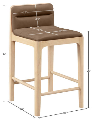 Meridian Furniture Ellis Vegan Leather and Cane Back Counter Stool with Walnut Frame for Kitchen Islands Brown Style A 88060Brown-C