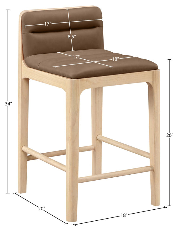 Meridian Furniture Ellis Vegan Leather and Cane Back Counter Stool with Walnut Frame for Kitchen Islands Brown Style A 88060Brown-C
