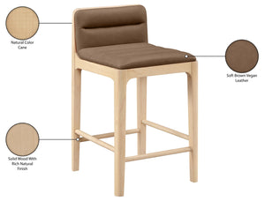 Meridian Furniture Ellis Vegan Leather and Cane Back Counter Stool with Walnut Frame for Kitchen Islands Brown Style A 88060Brown-C