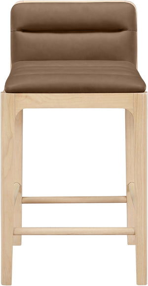Meridian Furniture Ellis Vegan Leather and Cane Back Counter Stool with Walnut Frame for Kitchen Islands Brown Style A 88060Brown-C