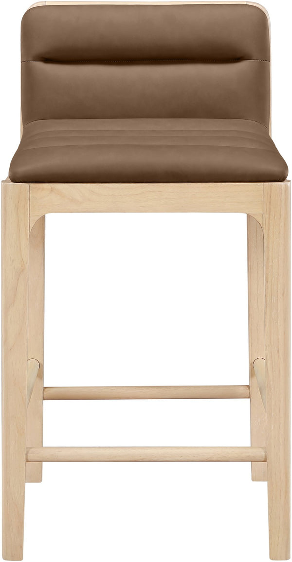 Meridian Furniture Ellis Vegan Leather and Cane Back Counter Stool with Walnut Frame for Kitchen Islands Brown Style A 88060Brown-C