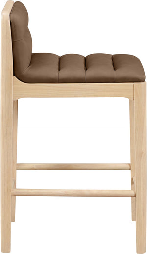 Meridian Furniture Ellis Vegan Leather and Cane Back Counter Stool with Walnut Frame for Kitchen Islands Brown Style A 88060Brown-C