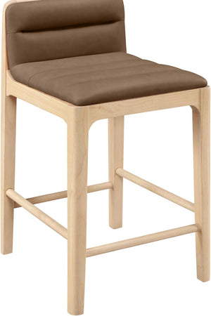 Meridian Furniture Ellis Vegan Leather and Cane Back Counter Stool with Walnut Frame for Kitchen Islands Brown Style A 88060Brown-C