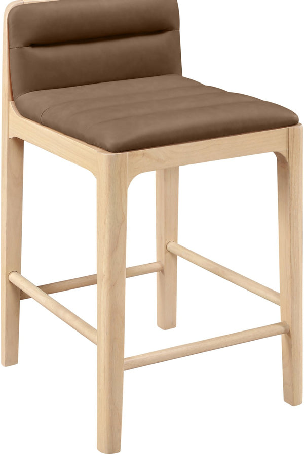Meridian Furniture Ellis Vegan Leather and Cane Back Counter Stool with Walnut Frame for Kitchen Islands Brown Style A 88060Brown-C