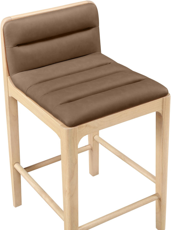 Meridian Furniture Ellis Vegan Leather and Cane Back Counter Stool with Walnut Frame for Kitchen Islands Brown Style A 88060Brown-C