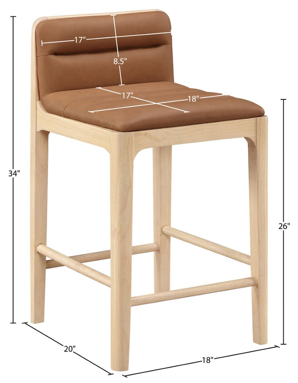 Meridian Furniture Ellis Vegan Leather and Cane Back Counter Stool with Walnut Frame for Kitchen Islands Cognac Style A 88060Cognac-C