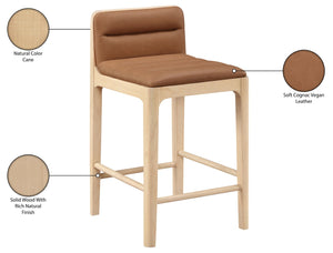 Meridian Furniture Ellis Vegan Leather and Cane Back Counter Stool with Walnut Frame for Kitchen Islands Cognac Style A 88060Cognac-C