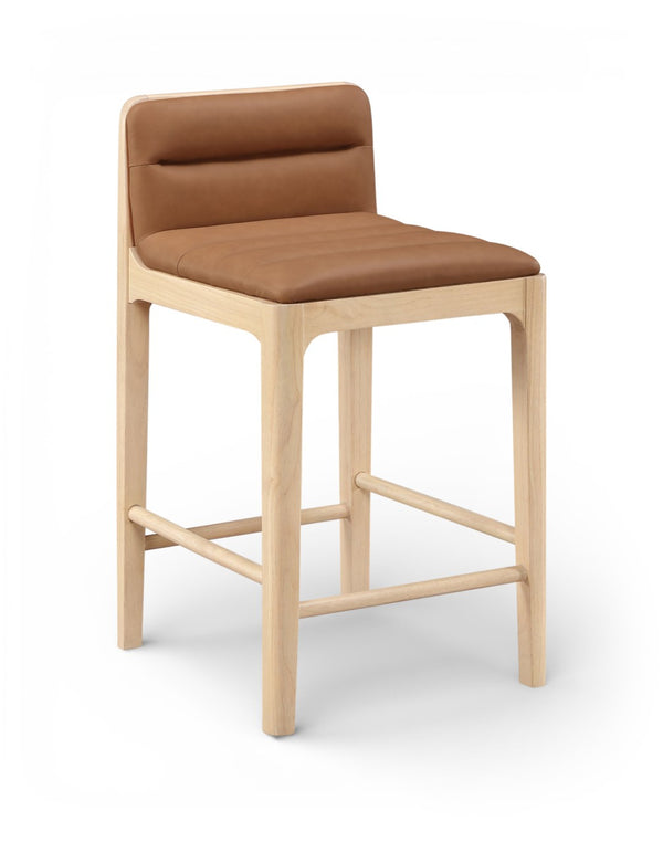 Meridian Furniture Ellis Vegan Leather and Cane Back Counter Stool with Walnut Frame for Kitchen Islands Cognac Style A 88060Cognac-C
