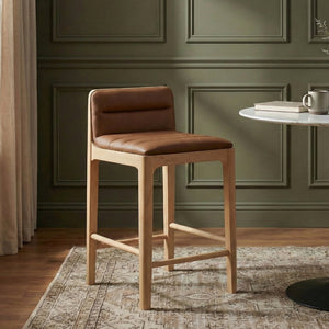 Meridian Furniture Ellis Vegan Leather and Cane Back Counter Stool with Walnut Frame for Kitchen Islands Cognac Style A 88060Cognac-C