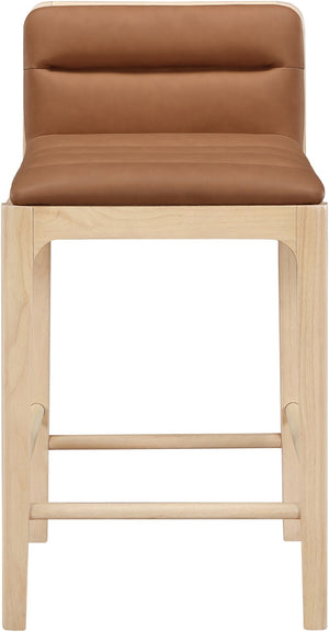 Meridian Furniture Ellis Vegan Leather and Cane Back Counter Stool with Walnut Frame for Kitchen Islands Cognac Style A 88060Cognac-C