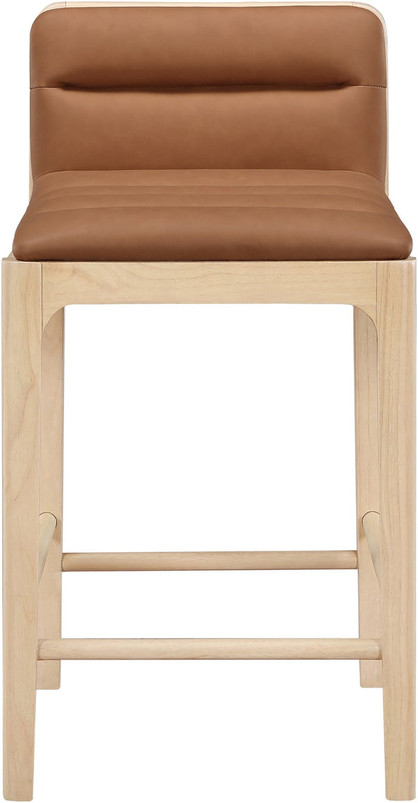 Meridian Furniture Ellis Vegan Leather and Cane Back Counter Stool with Walnut Frame for Kitchen Islands Cognac Style A 88060Cognac-C