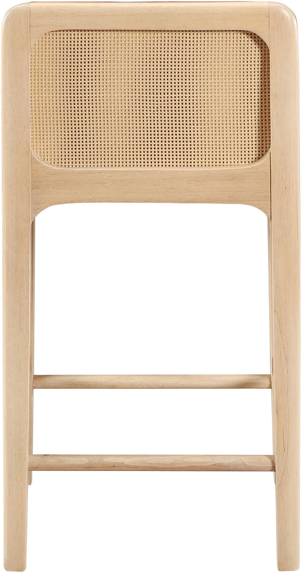 Meridian Furniture Ellis Vegan Leather and Cane Back Counter Stool with Walnut Frame for Kitchen Islands Cognac Style A 88060Cognac-C