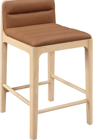 Meridian Furniture Ellis Vegan Leather and Cane Back Counter Stool with Walnut Frame for Kitchen Islands Cognac Style A 88060Cognac-C