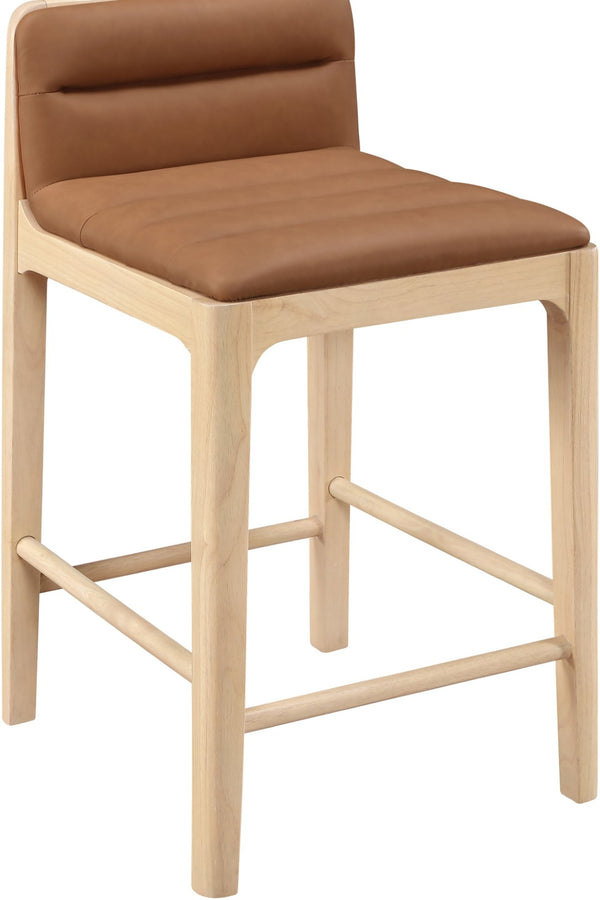 Meridian Furniture Ellis Vegan Leather and Cane Back Counter Stool with Walnut Frame for Kitchen Islands Cognac Style A 88060Cognac-C