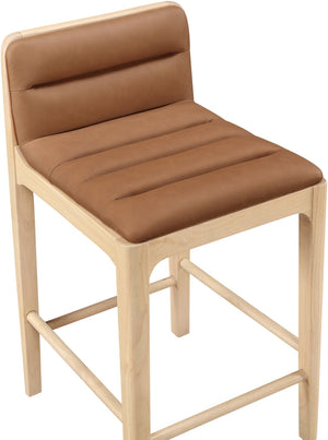 Meridian Furniture Ellis Vegan Leather and Cane Back Counter Stool with Walnut Frame for Kitchen Islands Cognac Style A 88060Cognac-C