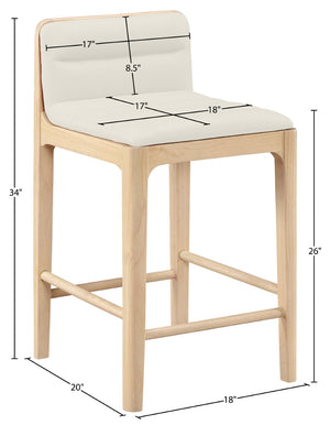 Meridian Furniture Ellis Vegan Leather and Cane Back Counter Stool with Walnut Frame for Kitchen Islands Cream Style A 88060Cream-C