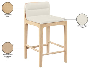 Meridian Furniture Ellis Vegan Leather and Cane Back Counter Stool with Walnut Frame for Kitchen Islands Cream Style A 88060Cream-C