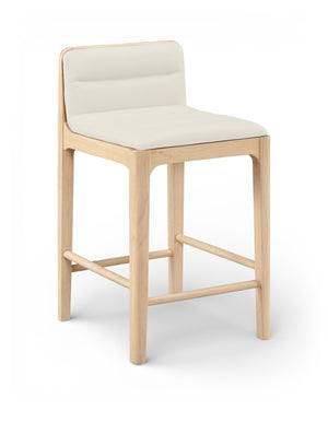Meridian Furniture Ellis Vegan Leather and Cane Back Counter Stool with Walnut Frame for Kitchen Islands Cream Style A 88060Cream-C