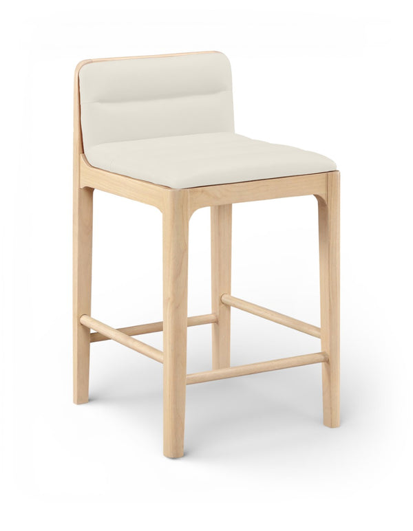 Meridian Furniture Ellis Vegan Leather and Cane Back Counter Stool with Walnut Frame for Kitchen Islands Cream Style A 88060Cream-C