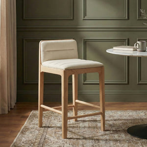 Meridian Furniture Ellis Vegan Leather and Cane Back Counter Stool with Walnut Frame for Kitchen Islands Cream Style A 88060Cream-C