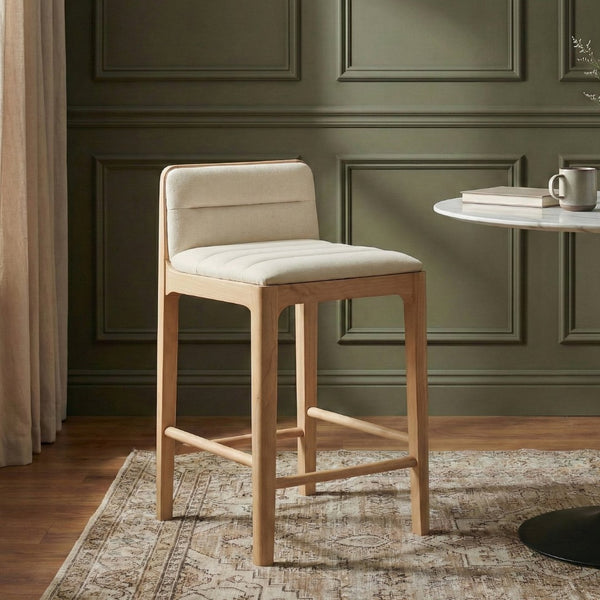 Meridian Furniture Ellis Vegan Leather and Cane Back Counter Stool with Walnut Frame for Kitchen Islands Cream Style A 88060Cream-C