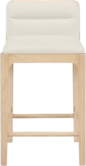 Meridian Furniture Ellis Vegan Leather and Cane Back Counter Stool with Walnut Frame for Kitchen Islands Cream Style A 88060Cream-C