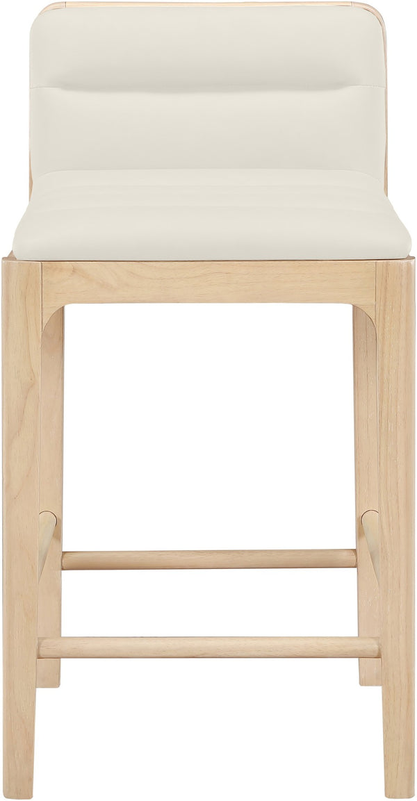 Meridian Furniture Ellis Vegan Leather and Cane Back Counter Stool with Walnut Frame for Kitchen Islands Cream Style A 88060Cream-C