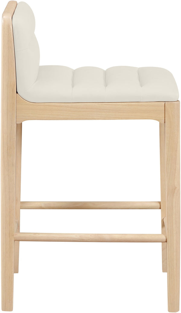 Meridian Furniture Ellis Vegan Leather and Cane Back Counter Stool with Walnut Frame for Kitchen Islands Cream Style A 88060Cream-C