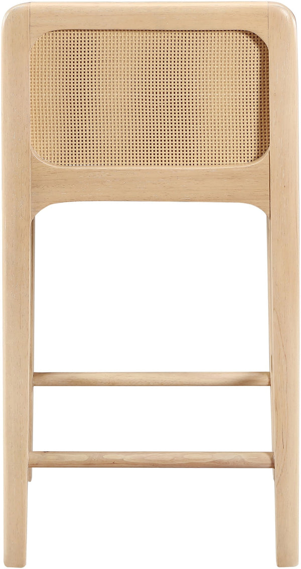 Meridian Furniture Ellis Vegan Leather and Cane Back Counter Stool with Walnut Frame for Kitchen Islands Cream Style A 88060Cream-C