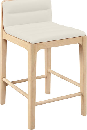 Meridian Furniture Ellis Vegan Leather and Cane Back Counter Stool with Walnut Frame for Kitchen Islands Cream Style A 88060Cream-C